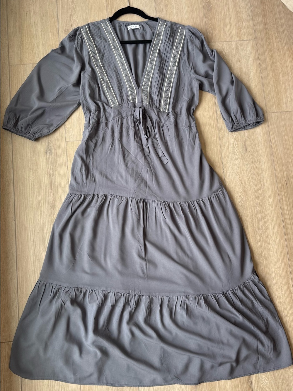 Baltic Born Amelia Boho Peasant Cottagecore Maxi Dress Gray Sz M
